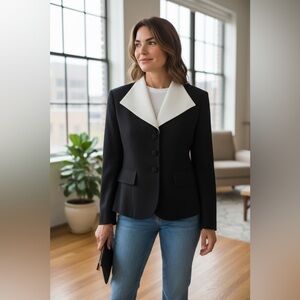 CHRISTIAN DIOR Vintage Black and White Satin Details Blazer Jacket in Size US 8